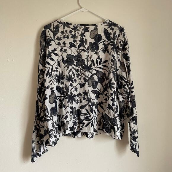 FLAX 100% Linen Classic Floral Button Down Blouse SZ 1X Lagenlook Black & White - Picture 9 of 10